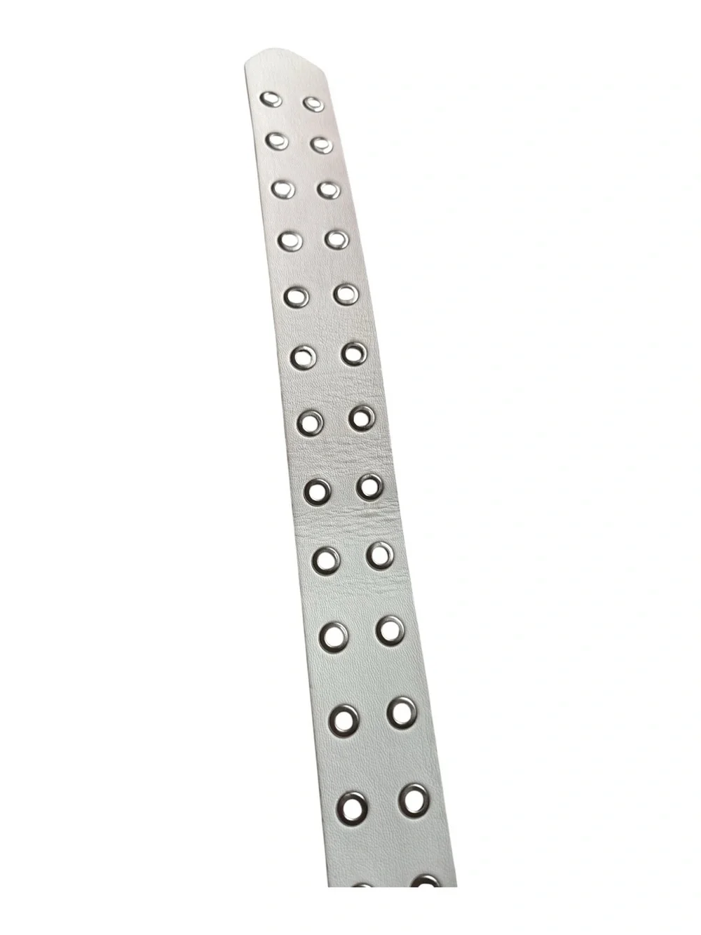 White Double Grommet Belt Silver Tone Buckle‎ Faux Leather Punk Y2K Waist Belt
